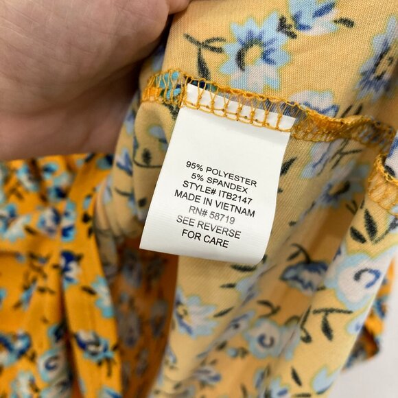 NY Collection XL Yellow Ditsy Floral Pintuck Rolled Sleeve Stretch Popover Top - Picture 7 of 9